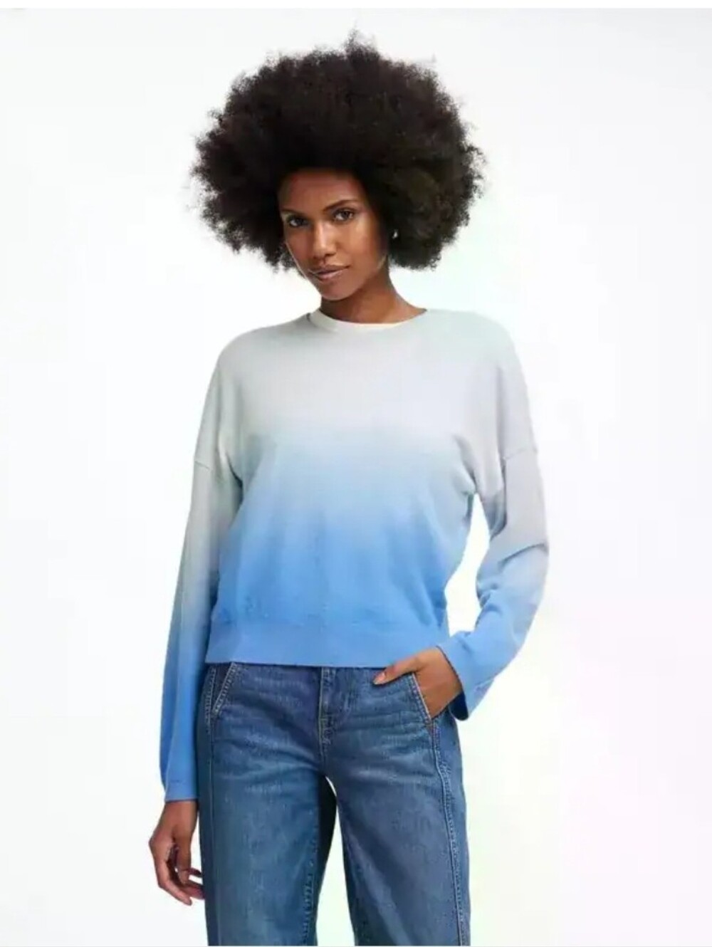 Madewell Cashmere Boxy Sweater In Dip Dye Crewneck Ombre Sz Medium Coastal Chic